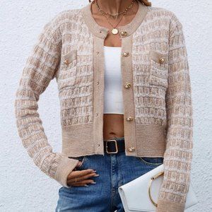 Classic Old Money Style Pocket Patched Button Front Cardigan